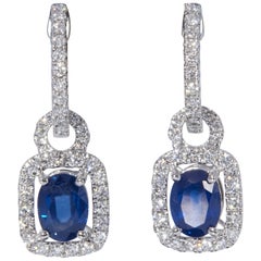 Sapphire and Diamond Hoop Dangle Earrings 3.92 Carat