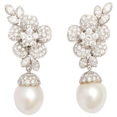 Pearl Diamond Drop Earrings