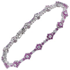 Exquisite 6.0 Carat Ruby 1.55 Carat Diamond Daisy Bracelet 7