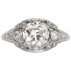 Bague de fiançailles Art Déco des années 1920 en platine et diamant de 1,05 carat, de taille vieille Europe