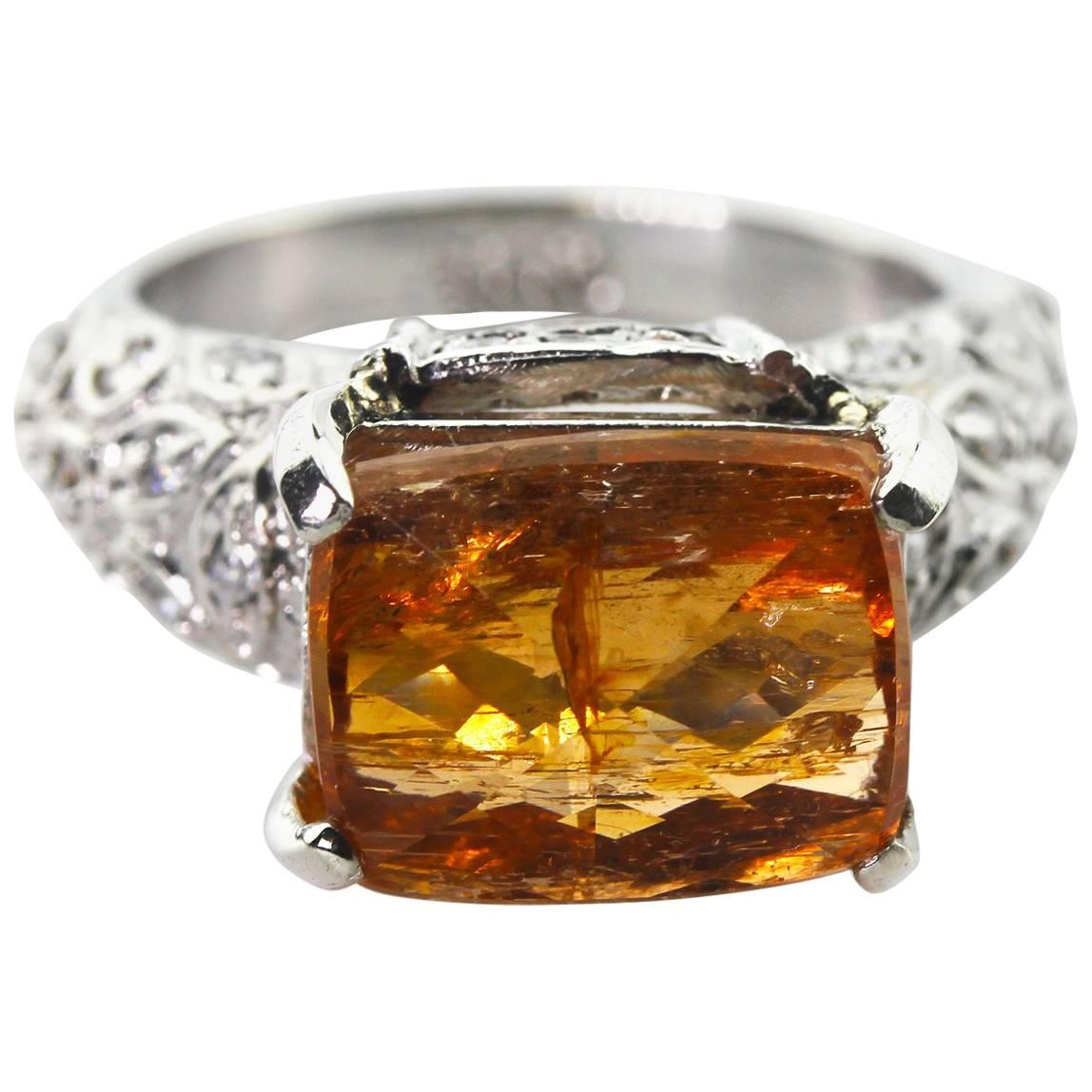 AJD Spectacular RARE 9.47 Ct Imperial Topaz Antique Setting Silver Ring