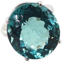 22.5 Carat Flawless Aquamarine Sterling Silver Cocktail Ring