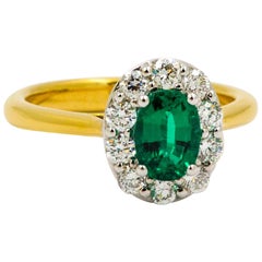 Emerald Diamond and Yellow Gold Halo Ring 1