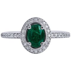 0.64 Carat Zambian Emerald Diamond Palladium Cocktail Ring