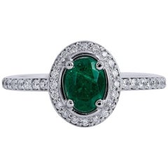 0.64 Carat Zambian Emerald Diamond Palladium Cocktail Ring 1