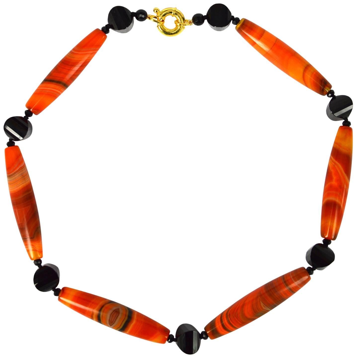 Decadent Jewels Orange Banded Agate Onyx Gold Necklace