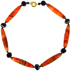 Decadent Jewels Orange Banded Agate Onyx Gold Necklace