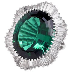 Grand 1960s Green Tourmaline Diamond Platinum Ballerina Cocktail Ring
