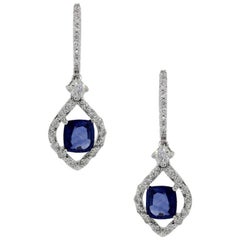 0.45 Carat Diamond 2 Carat Tanzanite Dangle White Gold Earrings 3
