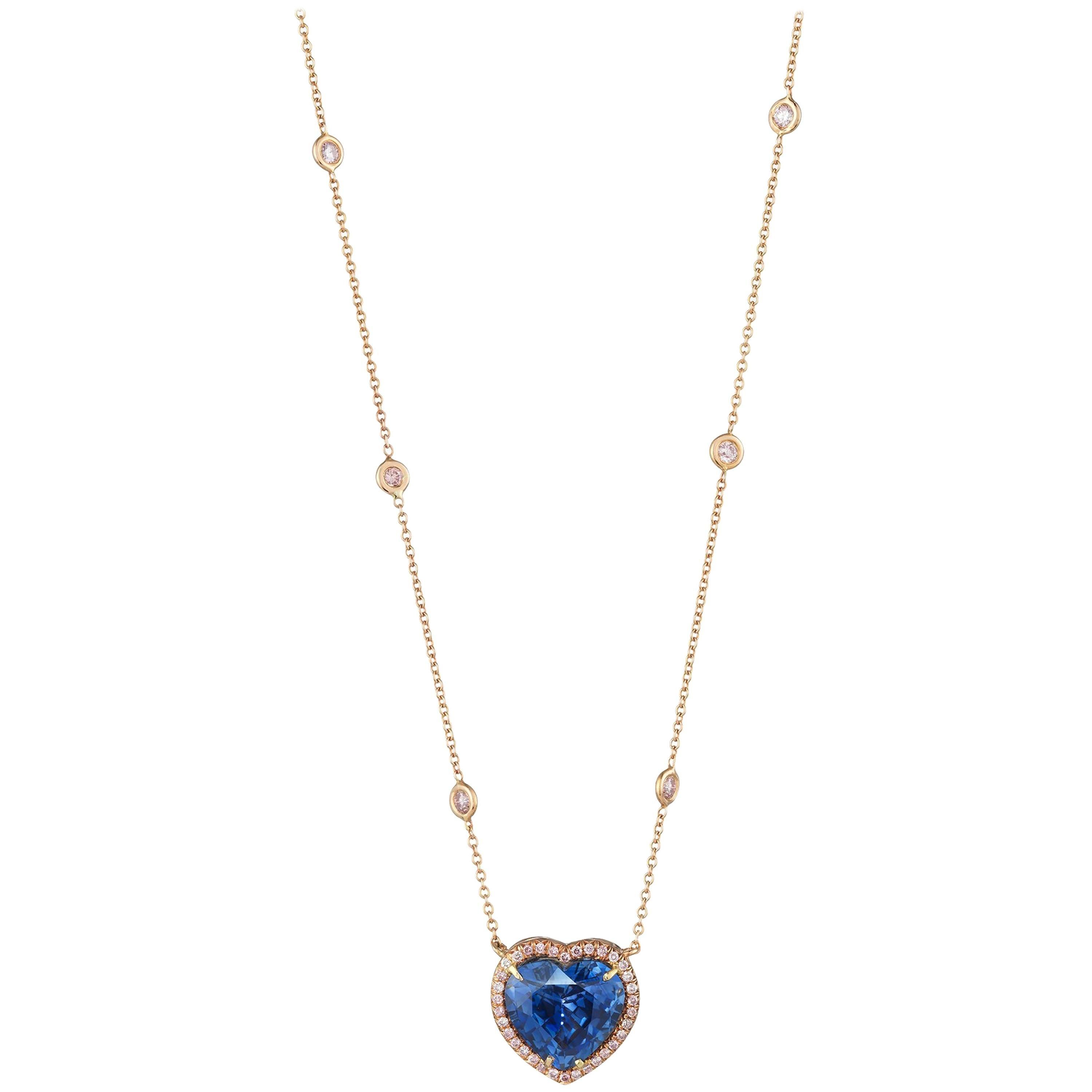 Gold and Sapphire Heart Shaped Pendant