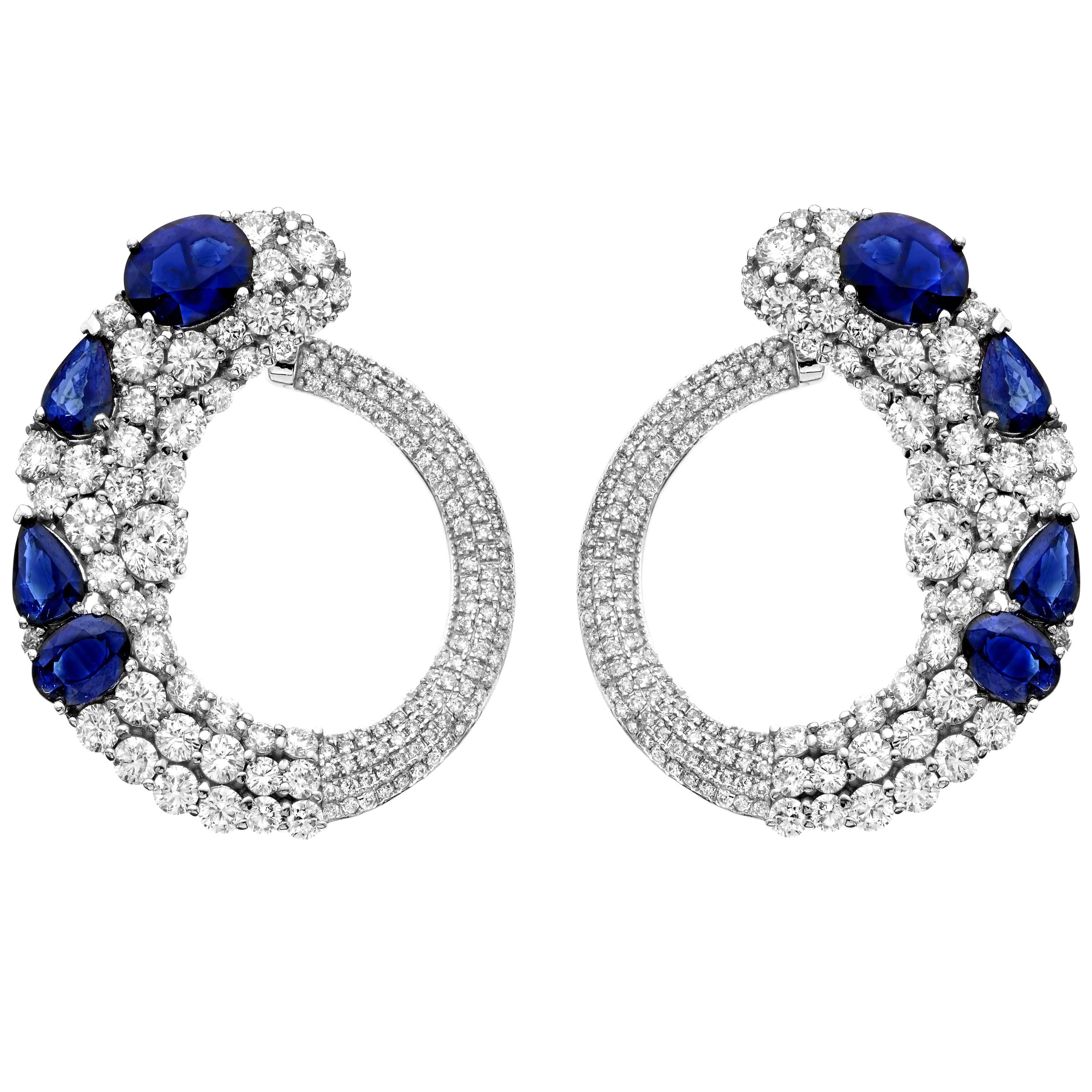 19.00 Carat Total Weight Ceylon Sapphire Diamond Earrings