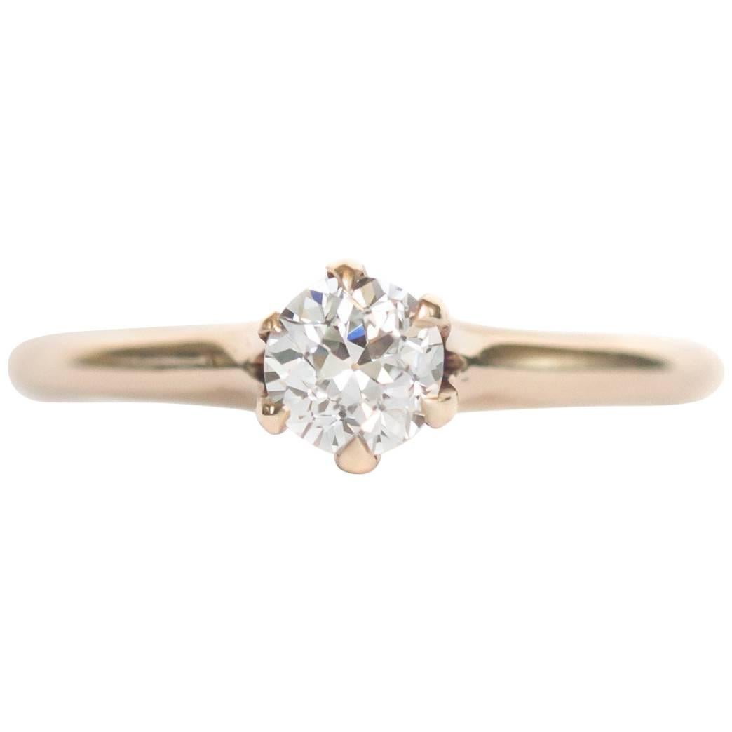 1880s Victorian 9 Karat Gold GIA Certified Circular Brilliant Diamond Ring For Sale