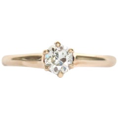 1880s Victorian Yellow Gold GIA Certified Circular Brilliant Cut Diamond Ring