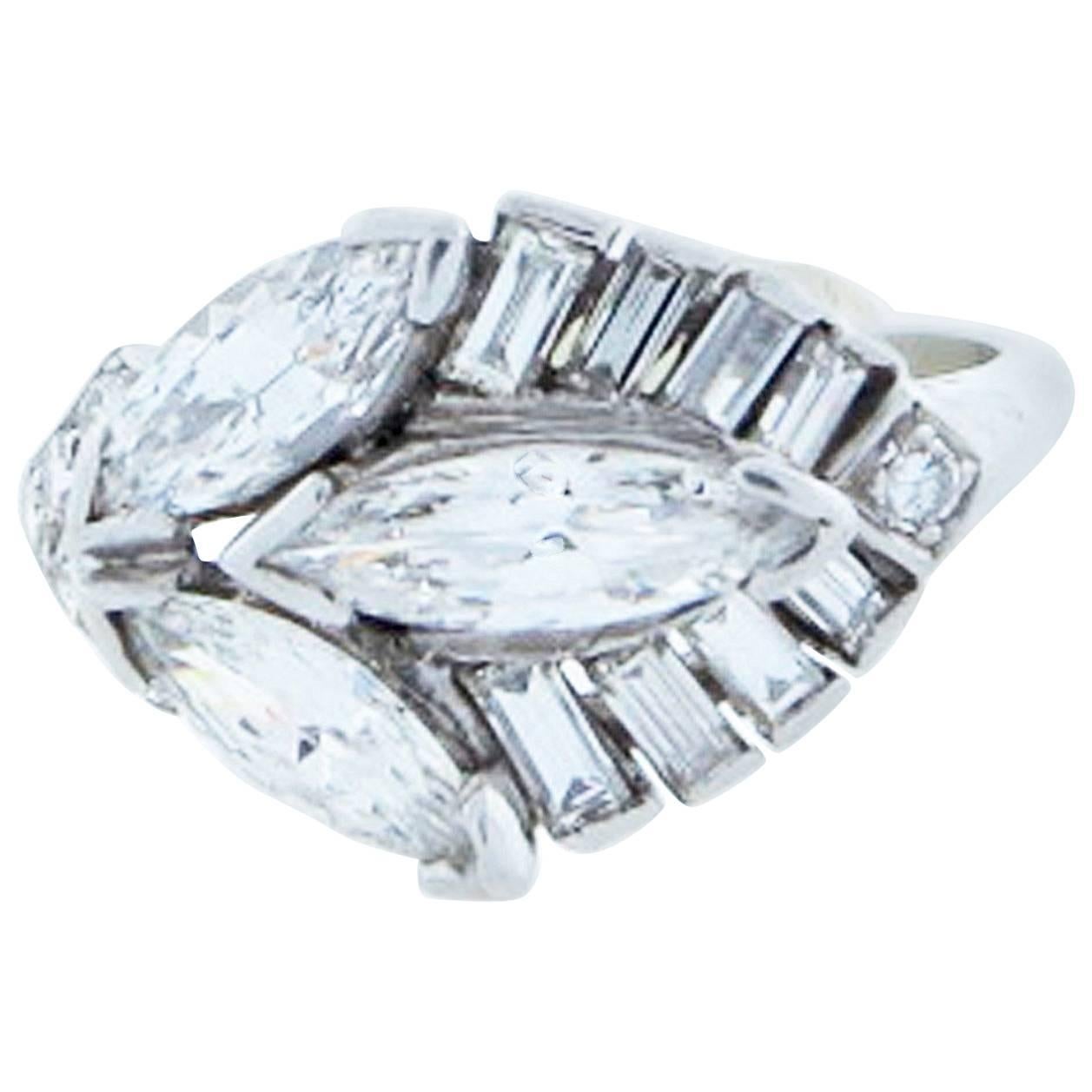 1950s Marquise Diamond Platinum Ring For Sale