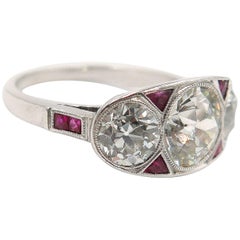 Antique Art Deco Old European Cut Diamond Ruby Platinum Ring