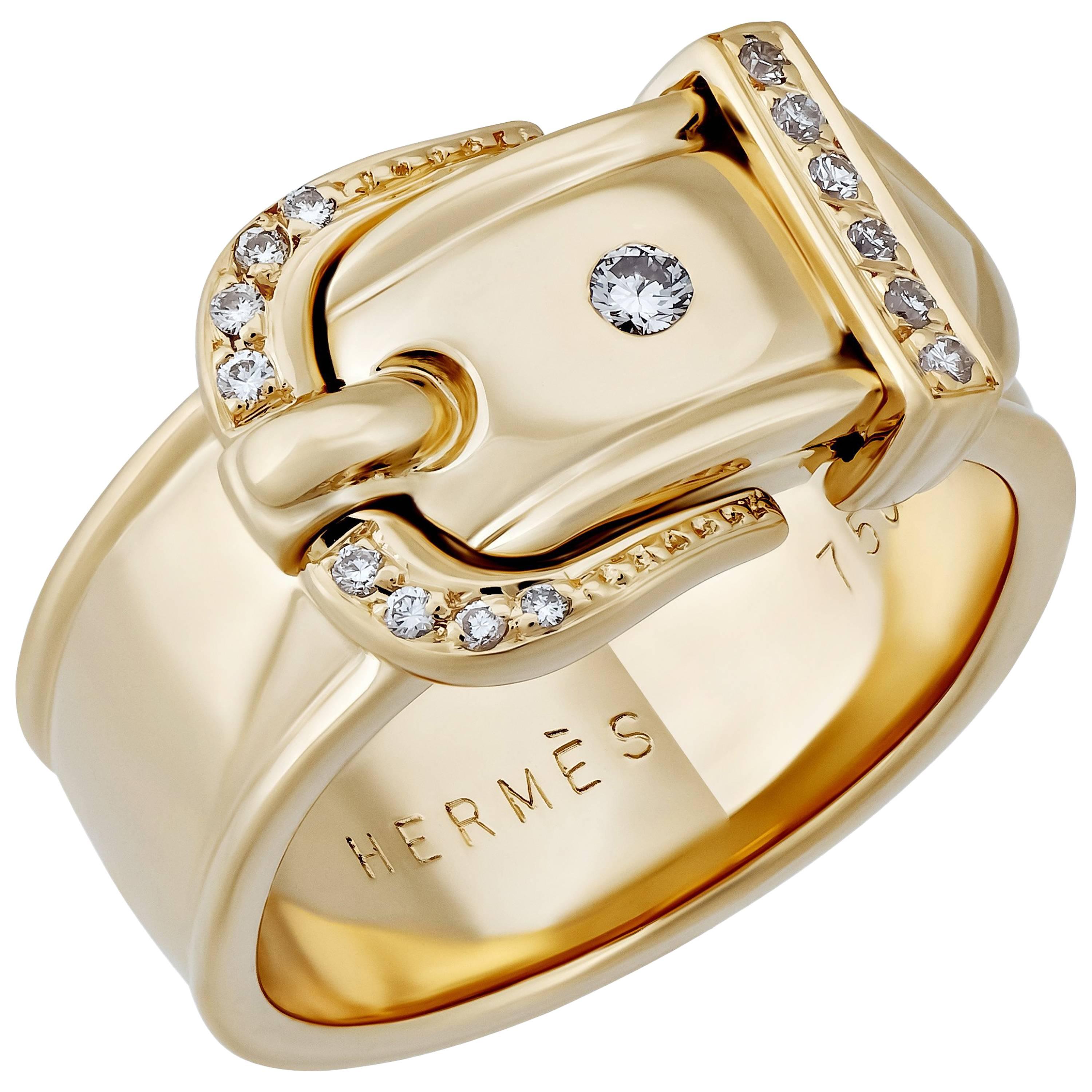 Hermes Diamond Buckle Band Ring