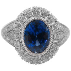 Oval Sapphire Diamond Platinum Ring