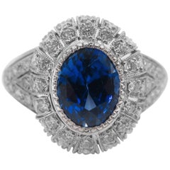 Oval Sapphire Diamond Platinum Ring 1