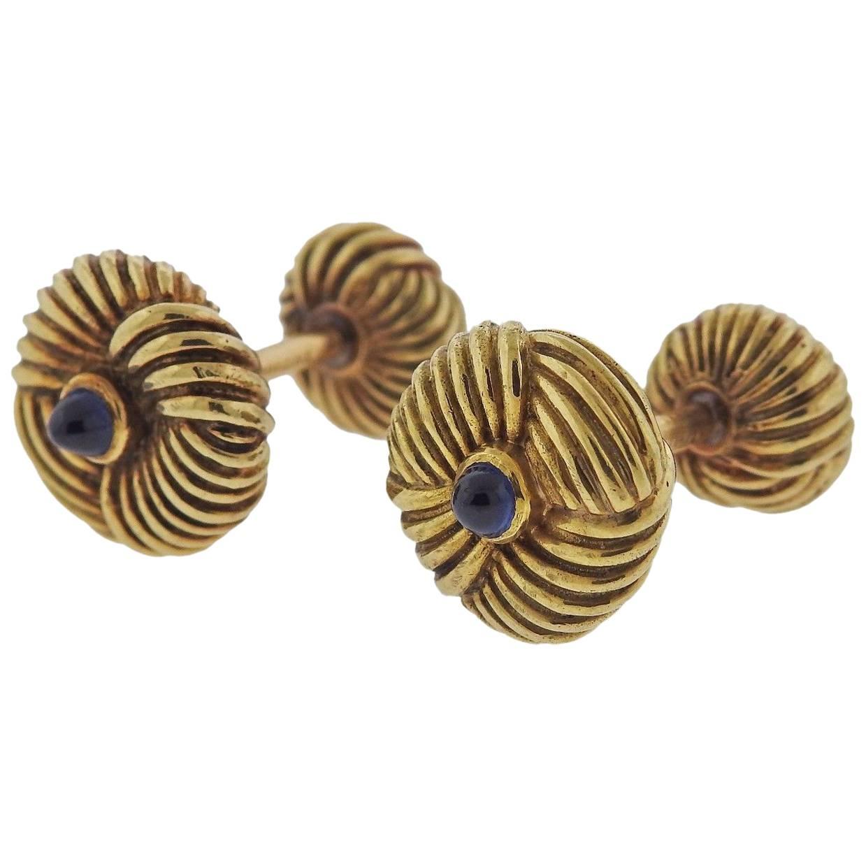 Tiffany & Co. Schlumberger Gold Sapphire Cufflinks For Sale