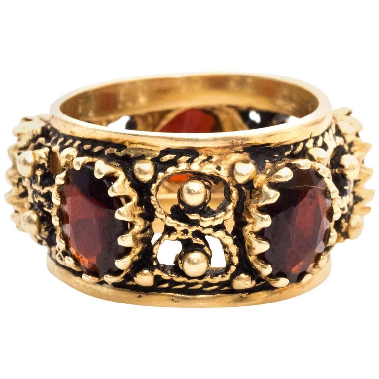 Antique Bohemian Garnet Gold Eternity Band Ring For Sale at 1stdibs