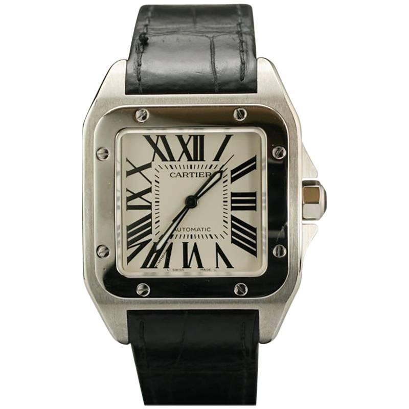Cartier Stainless Steel Small Santos 100 deployant clasp automatic wristwatch 