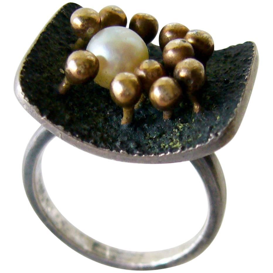 Jay Tuttle Gold Sterling Silver Modernist Spore Ring