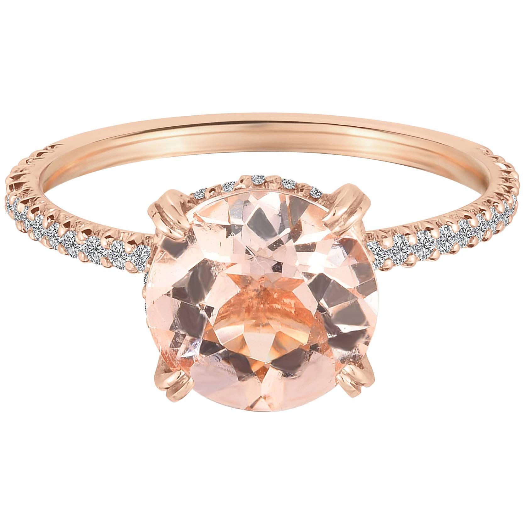 Marisa Perry Two Carat Solitaire Morganite Diamond Engagement Ring in Rose Gold