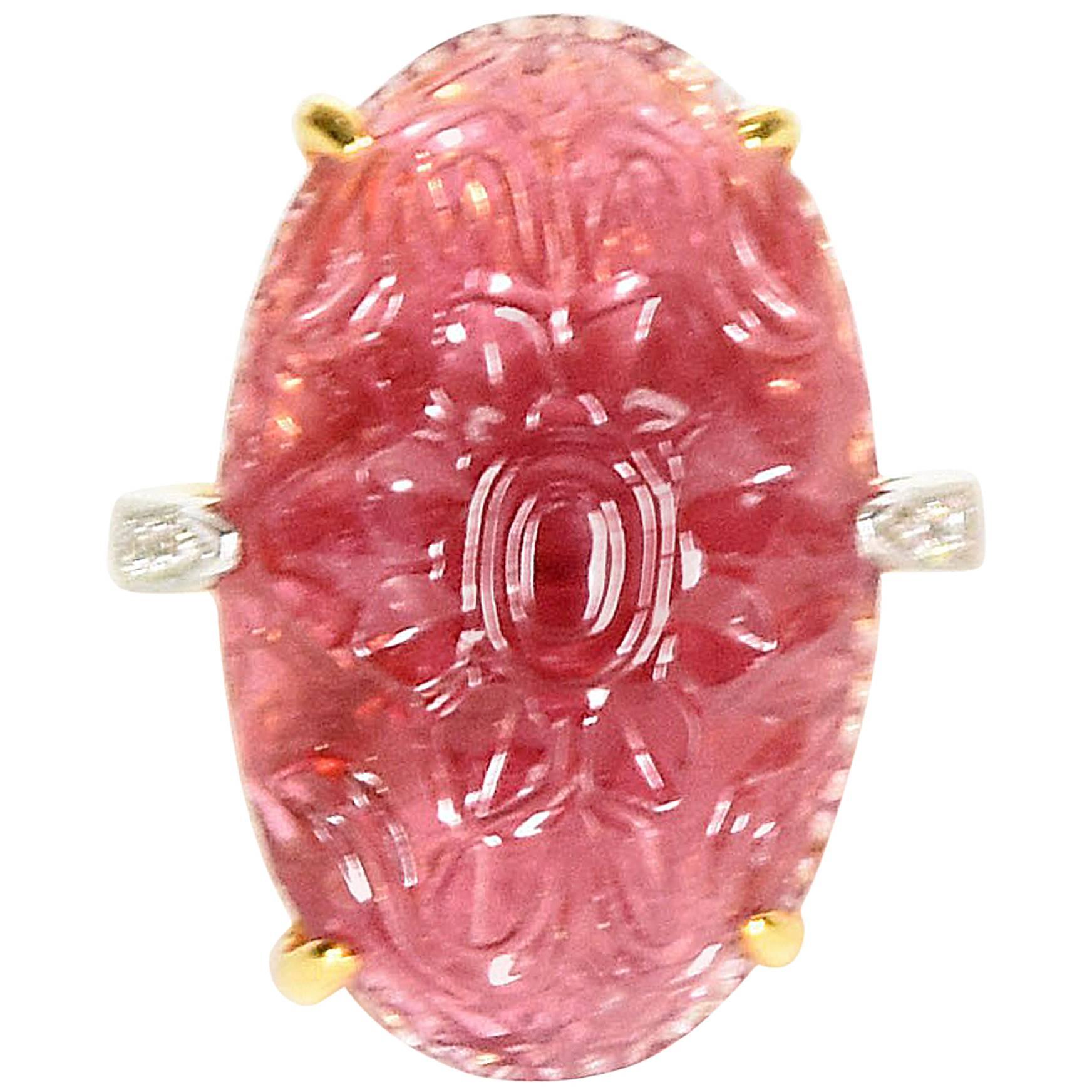 29 Carat Pink Tourmaline and Diamond Ring For Sale