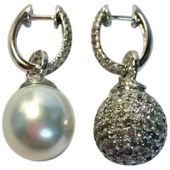 Diamonds and South Sea Pearl Earrings