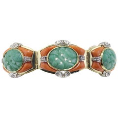 Luise Gold Coral Jade Diamond Clamper Bracelet