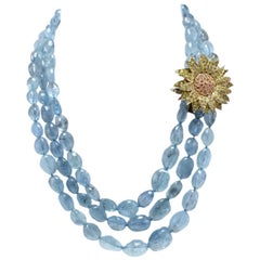 Gold Silver Sapphire Aquamarine Necklace