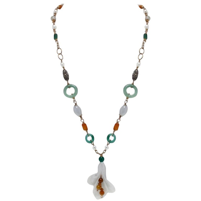 Gold Silver Stone Necklace at 1stDibs