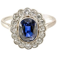 Edwardian Natural Sapphire and Diamond Cluster Ring, circa 1910