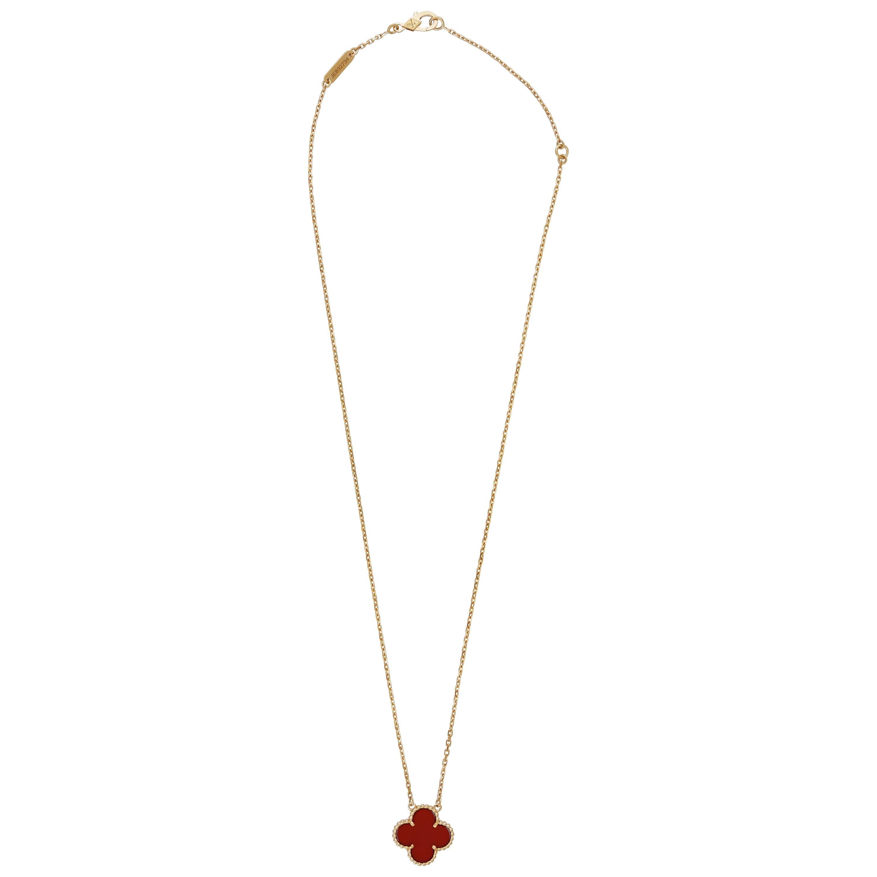 Van Cleef and Arpels Alhambra Carnelian Yellow Gold Necklace at 1stDibs