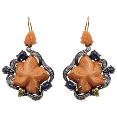 Luise Gold Silver Sapphire Coral Earring Luise Gold Silver Sapphire Coral Earring