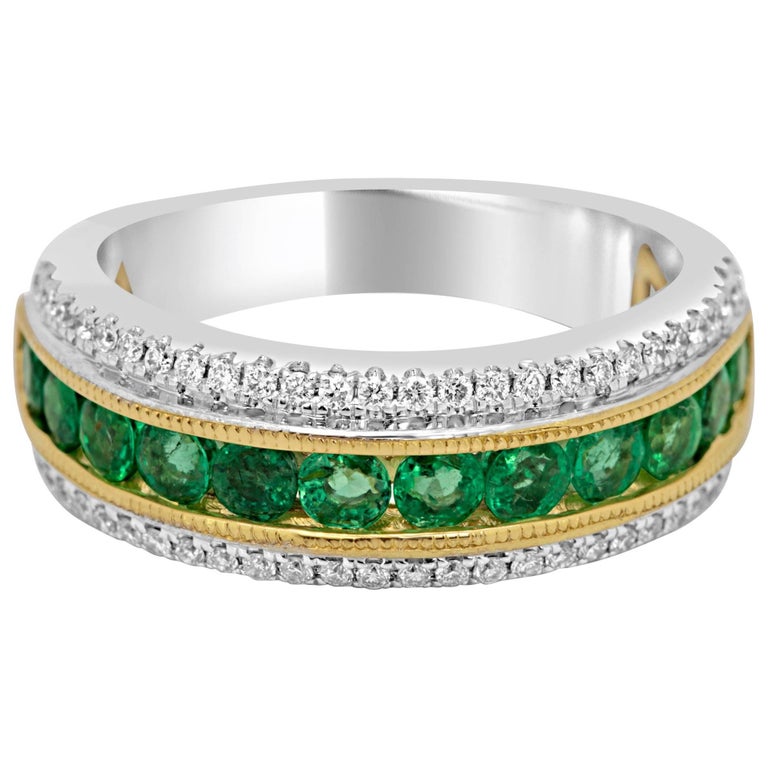 Emerald Diamond Three Row Channel Set Two Color Gold Cocktail Fashion ...