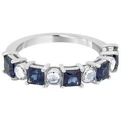 Blue Sapphire Princess Cut Diamond Rosecut Fashion Band Gold Ring 6