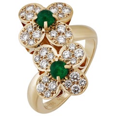 Van Cleef & Arpels 18K Yellow Gold Diamond and Emerald Trefle Ring Size: 5.5