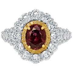 GIA Certified No Heat Oval Ruby Diamond Double Halo Two Color Gold Ring 4