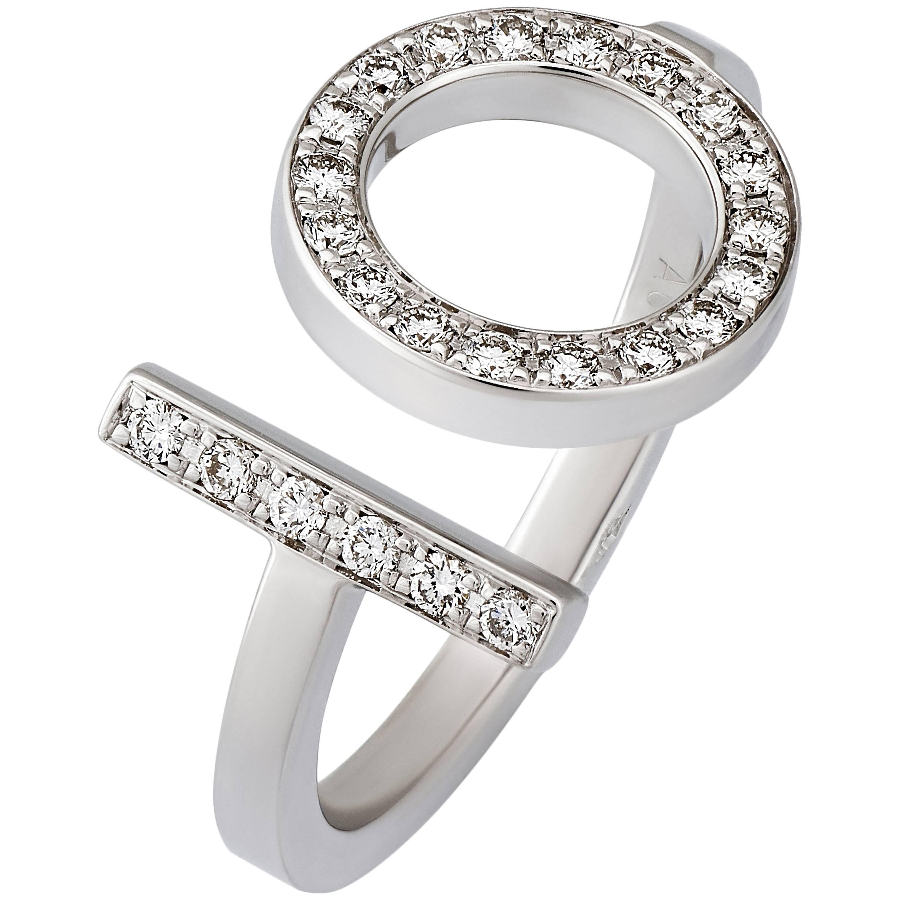 Hermes 18K White Gold Diamond Ring Size: 6.25