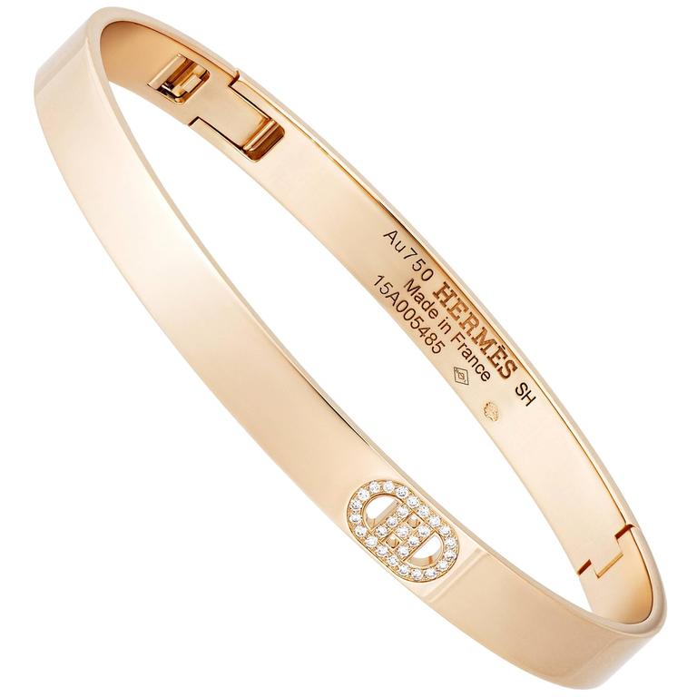 Hermes 18 Karat Rose H D'Ancre Diamond Bracelet at 1stdibs