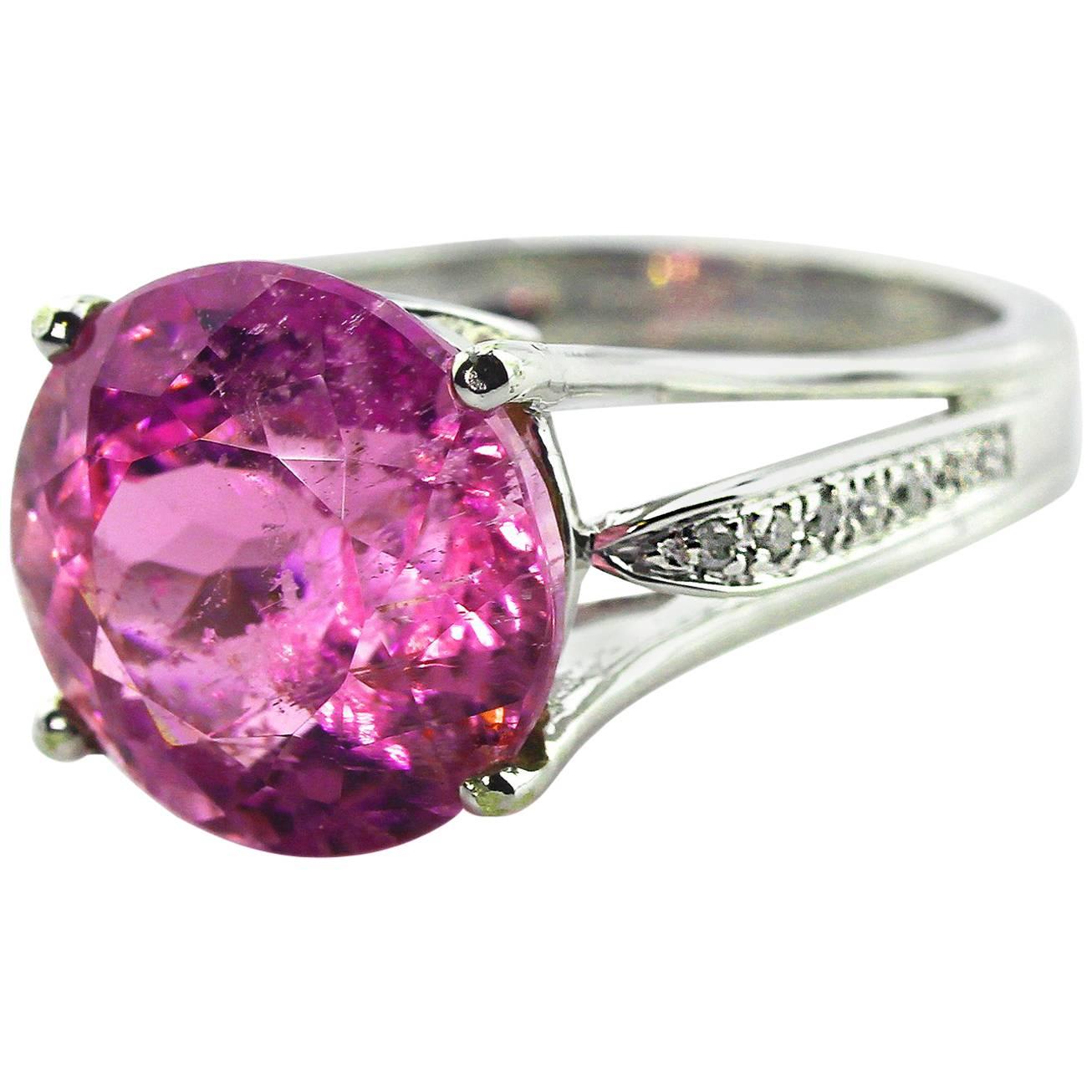 9 Carat Pink Kunzite and Diamond 10Kt White Gold Ring