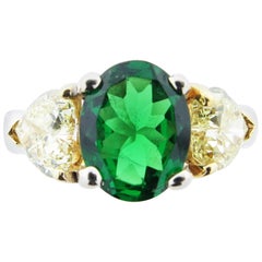 Natural Tsavorite and Yellow Diamond Ring