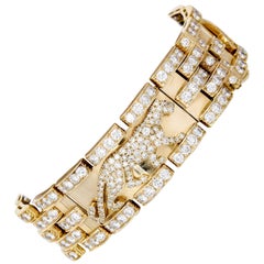 Retro Cartier Panther Diamond and Yellow Gold Link Bracelet