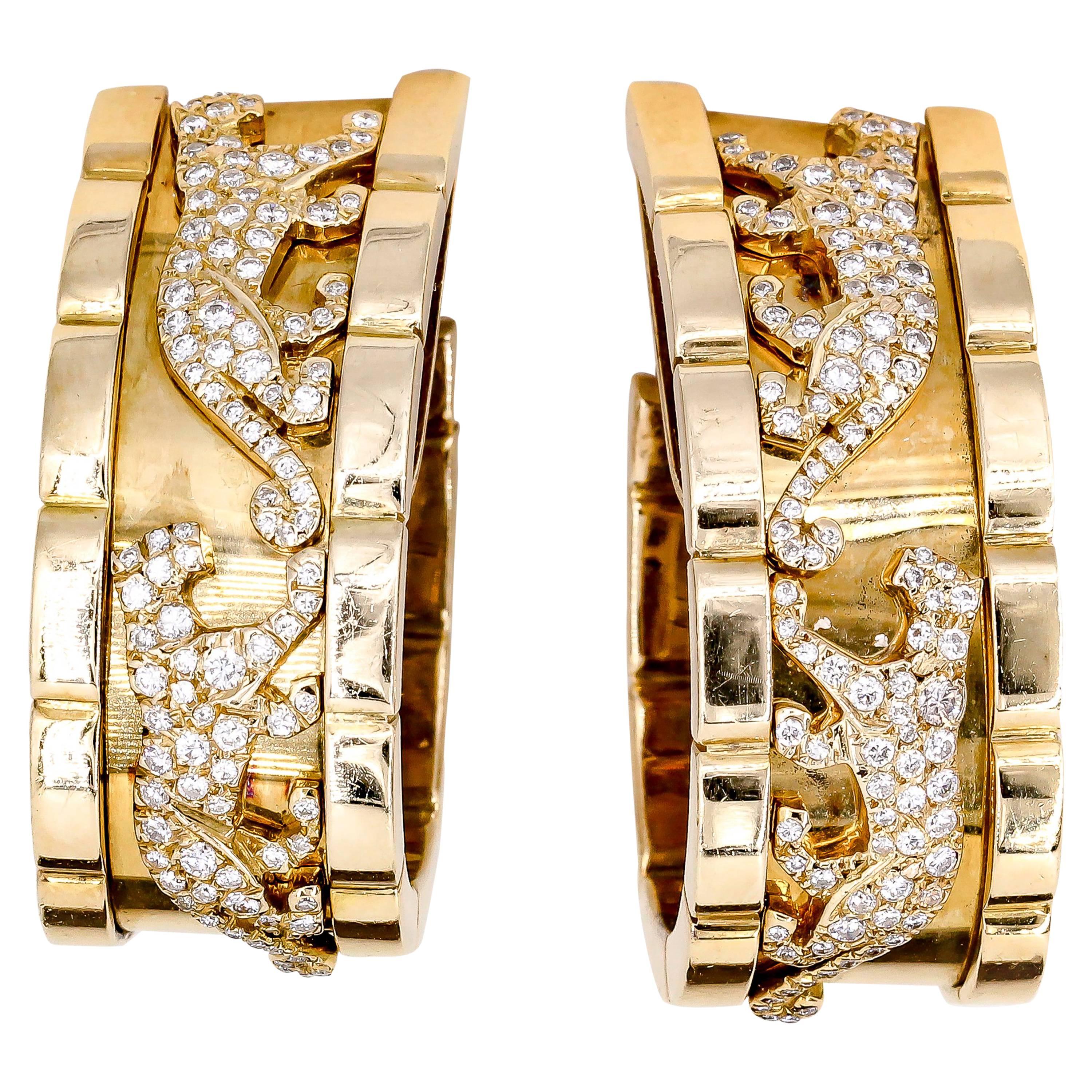 Cartier Panther Diamond and Yellow Gold Hoop Earrings