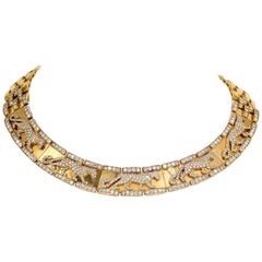 Retro Cartier Panther Diamond and Yellow Gold Necklace
