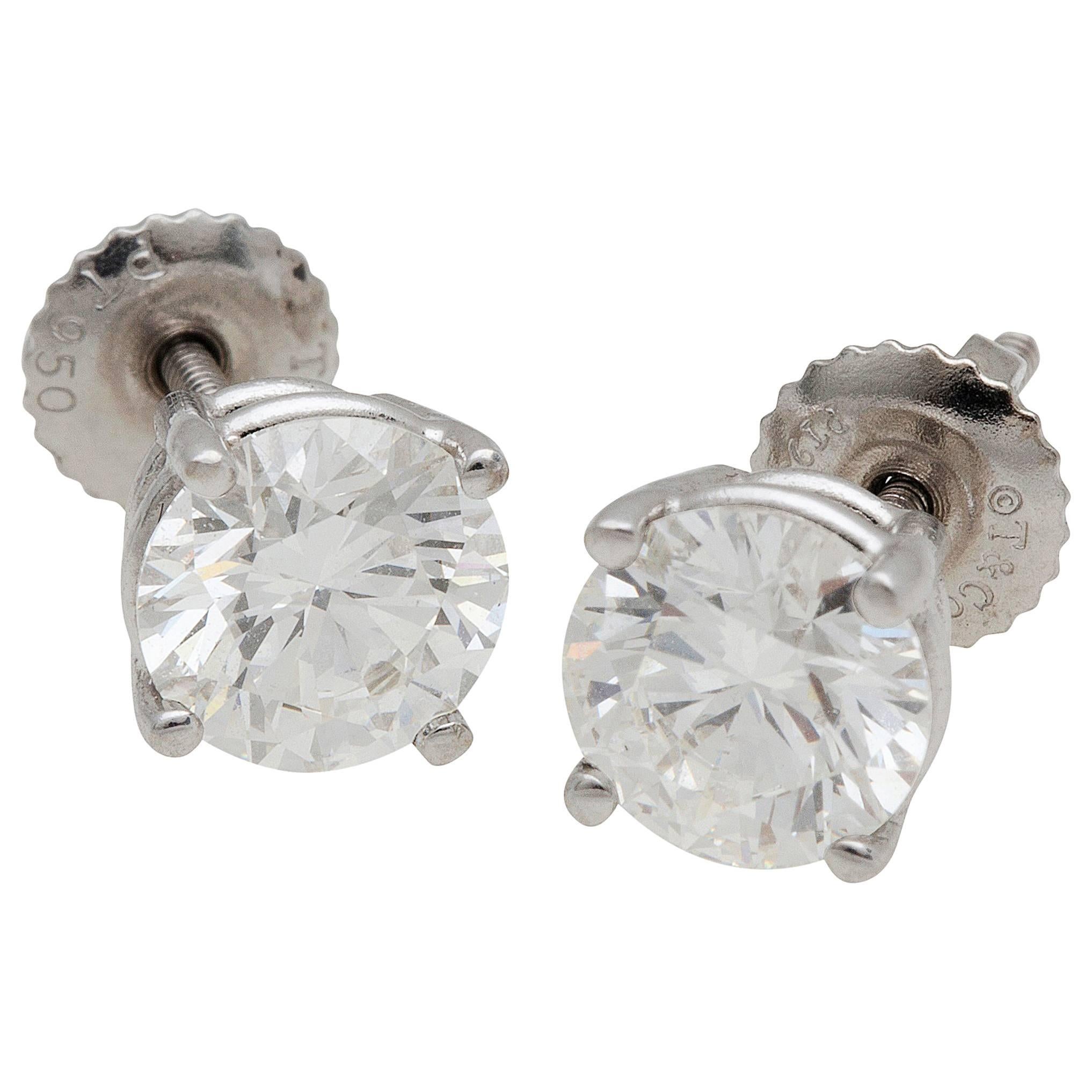 Tiffany & Co. 2.04 Carat Platinum Diamond Stud Earrings 