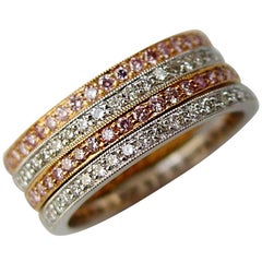 Set of Rose Gold Platinum Pink and White Diamond Band Rings 3