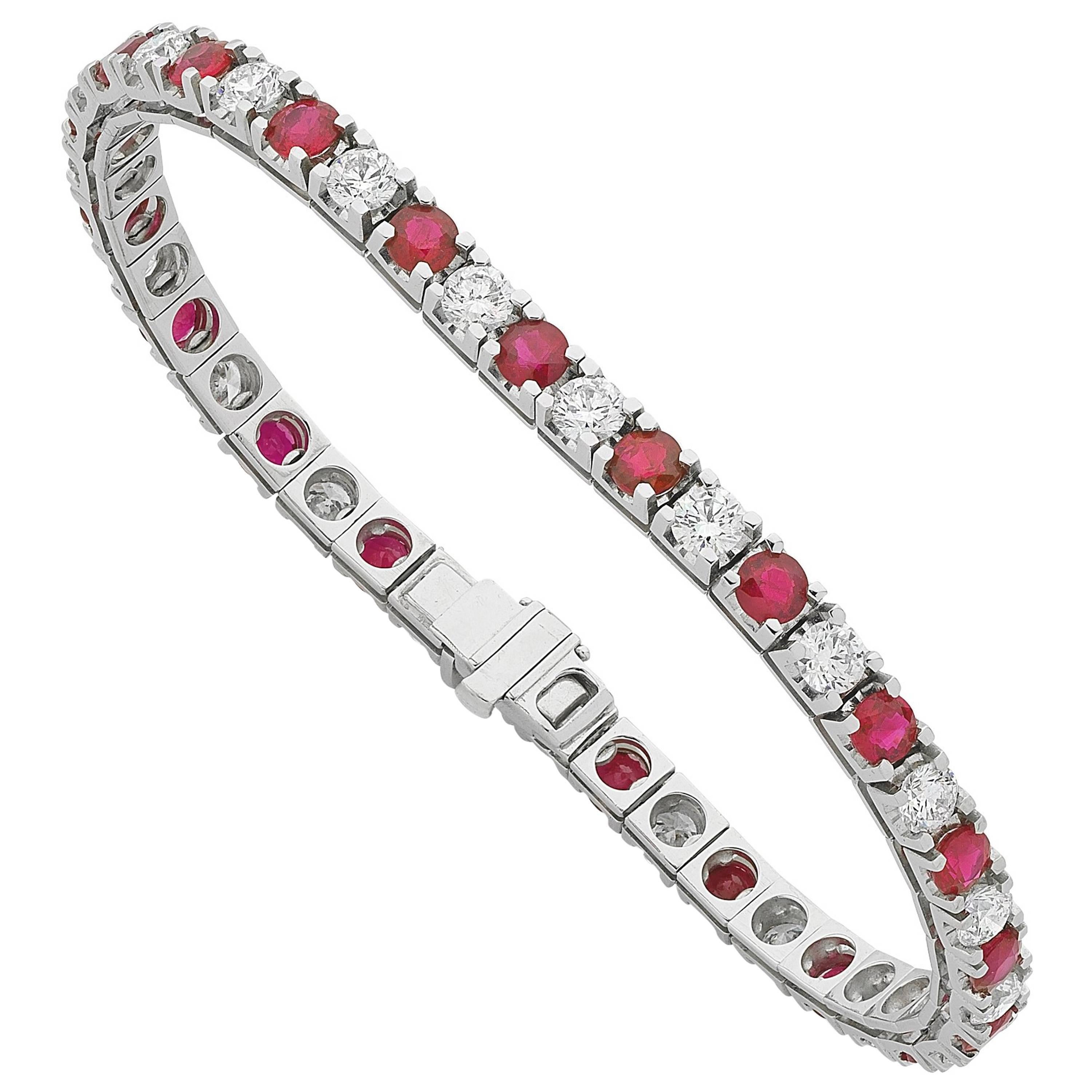 Burmese Ruby and Diamond Tennis Bracelet For Sale