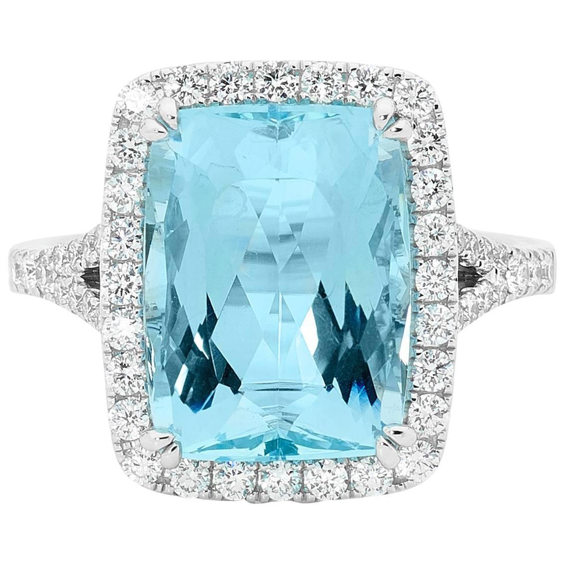 Matthew Ely 6.50 Carat Aquamarine Diamond Halo Ring